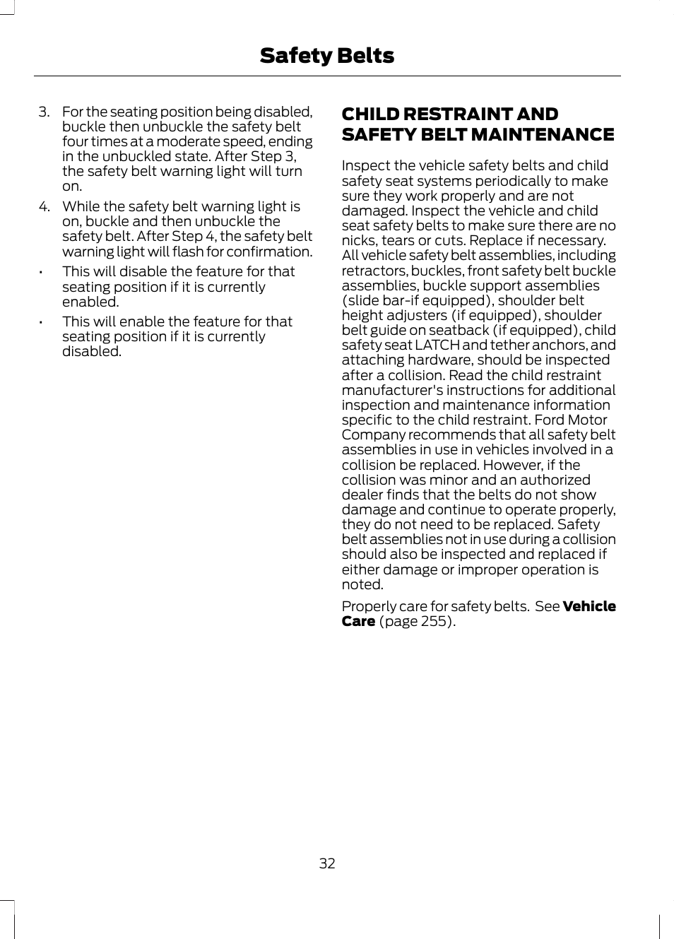 Child restraint and safety belt maintenance, Child restraint and safety belt, Maintenance | Safety belts | FORD 2013 Fusion v.1 User Manual | Page 34 / 449