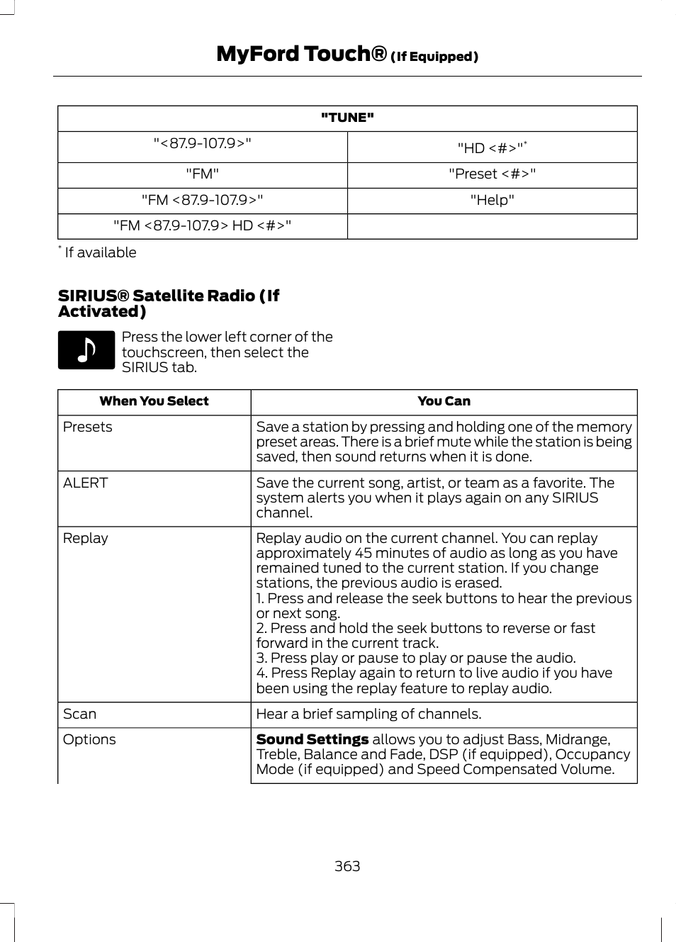 Myford touch | FORD 2013 Fusion v.1 User Manual | Page 365 / 449