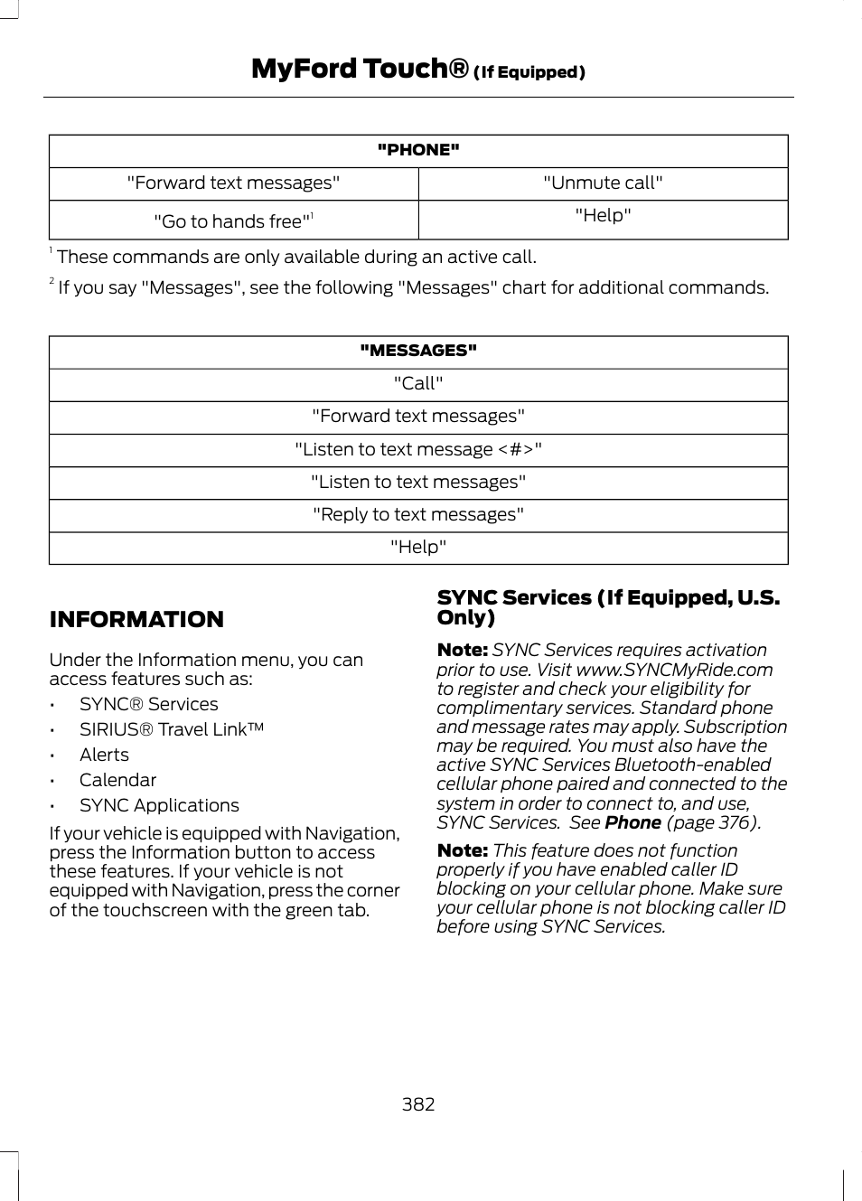 Information, Myford touch | FORD 2013 Fusion v.1 User Manual | Page 384 / 449