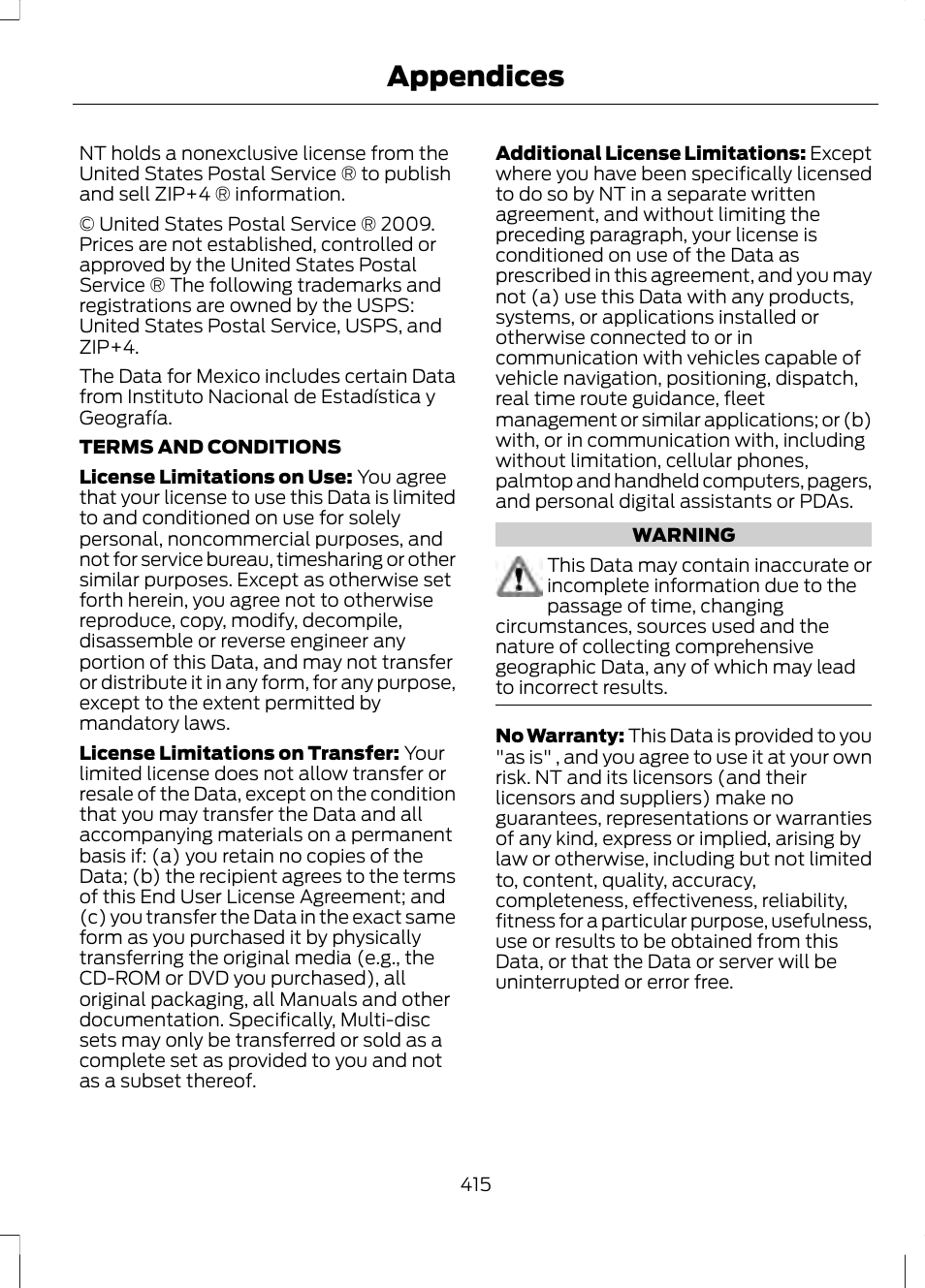 Appendices | FORD 2013 Fusion v.1 User Manual | Page 417 / 449