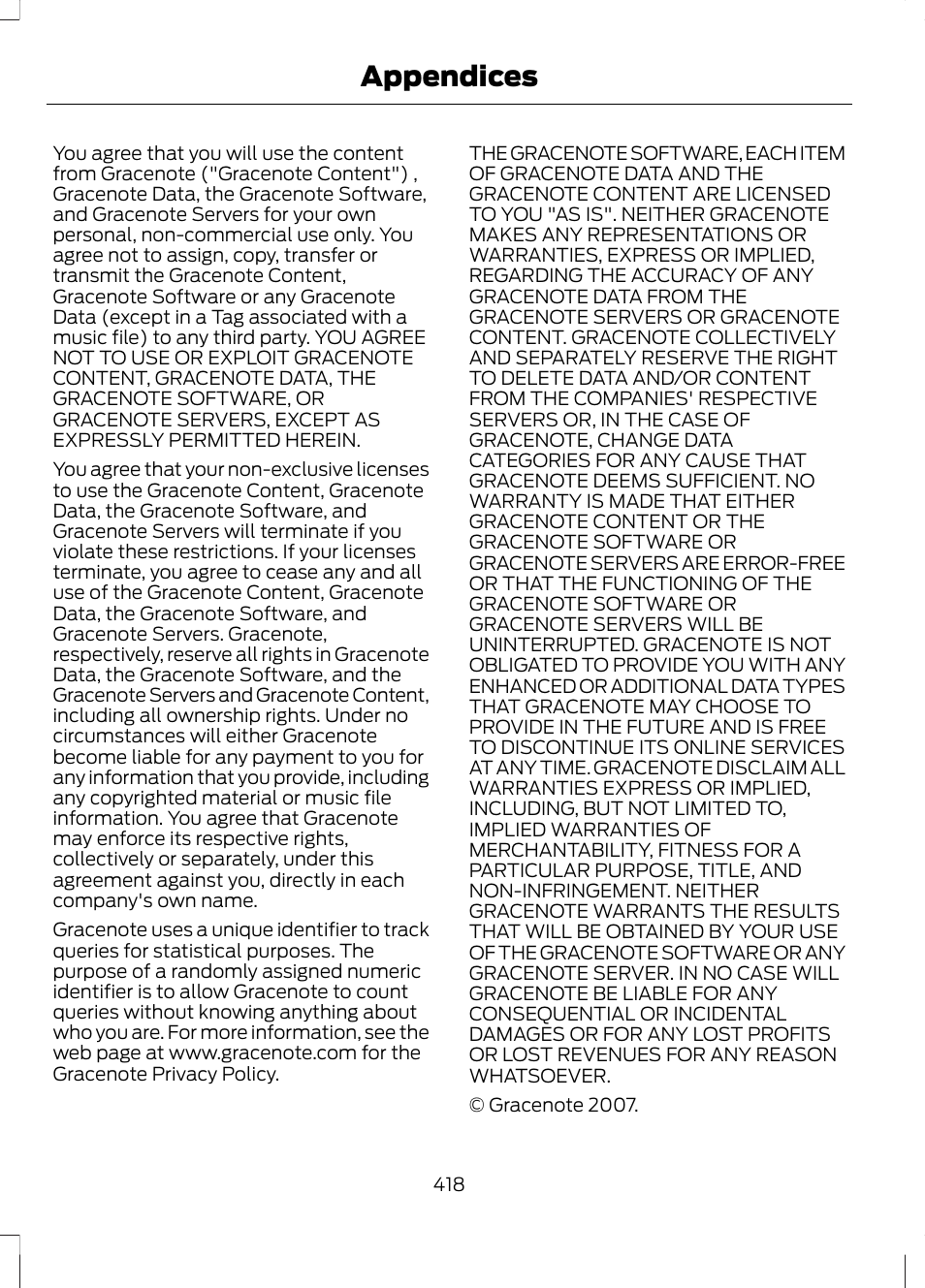 Appendices | FORD 2013 Fusion v.1 User Manual | Page 420 / 449