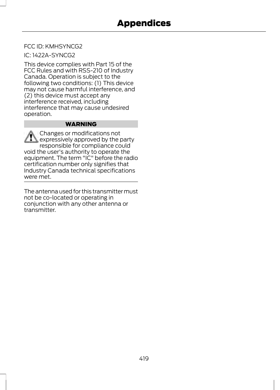 Appendices | FORD 2013 Fusion v.1 User Manual | Page 421 / 449