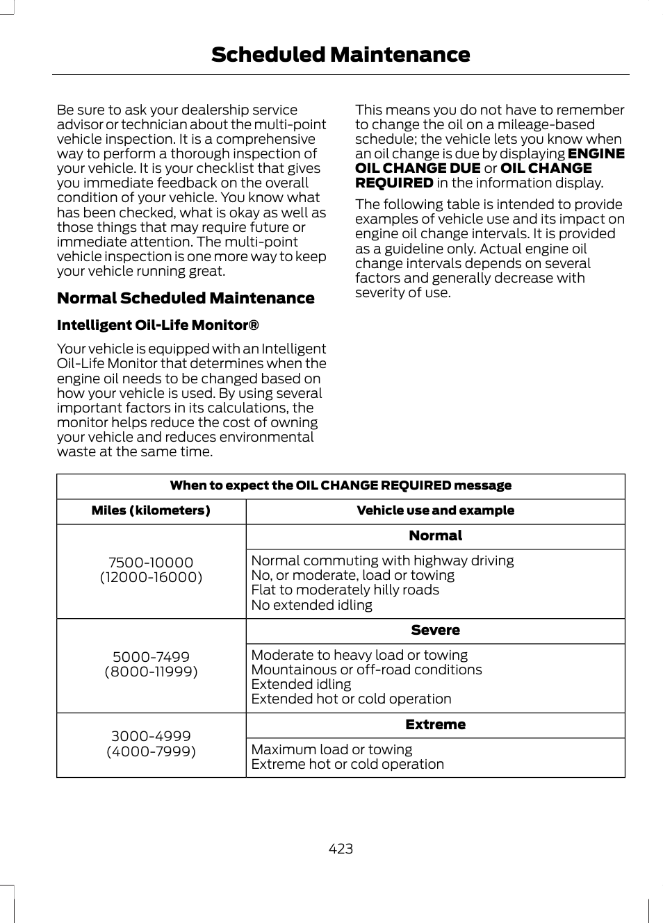 Scheduled maintenance | FORD 2013 Fusion v.1 User Manual | Page 425 / 449
