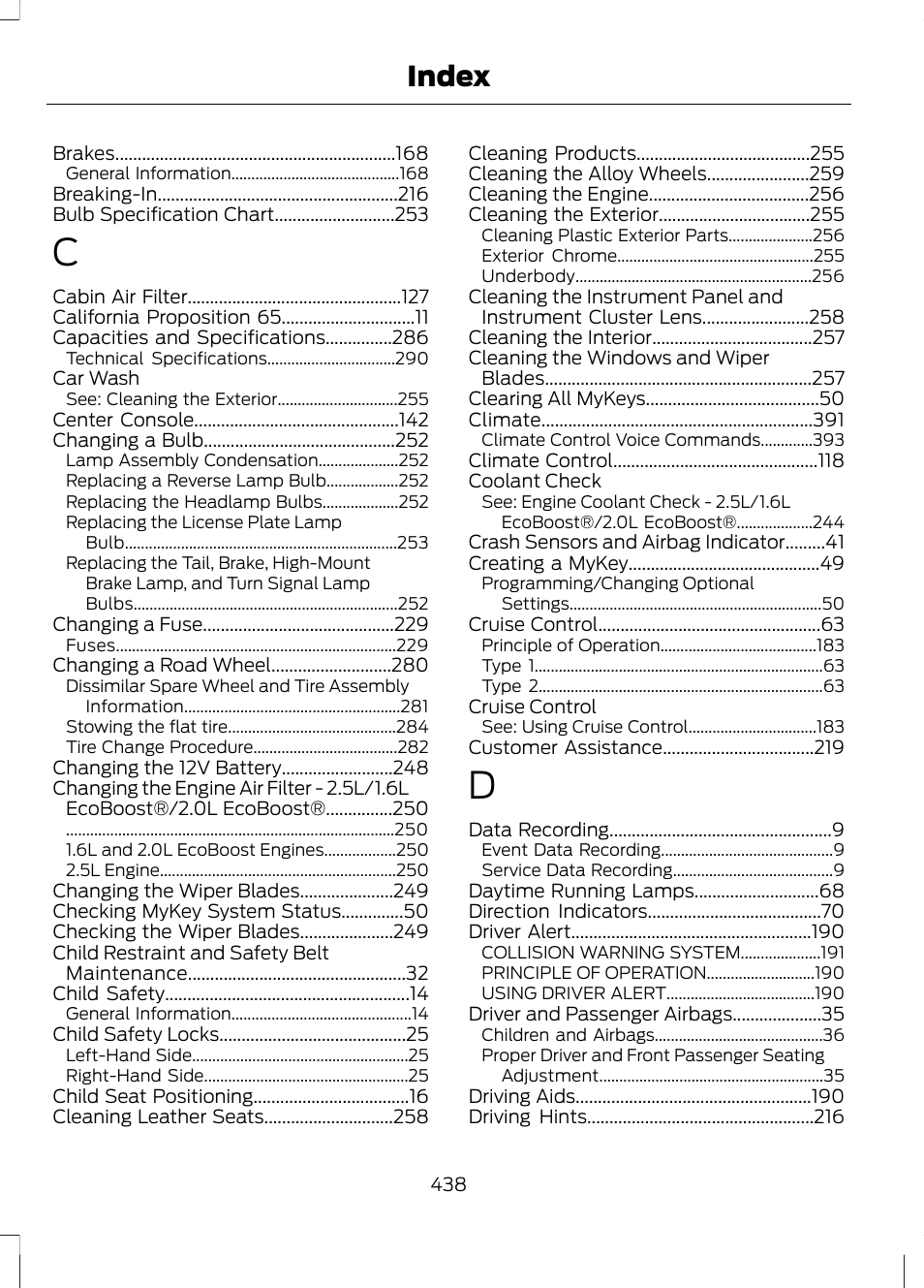 Index | FORD 2013 Fusion v.1 User Manual | Page 440 / 449