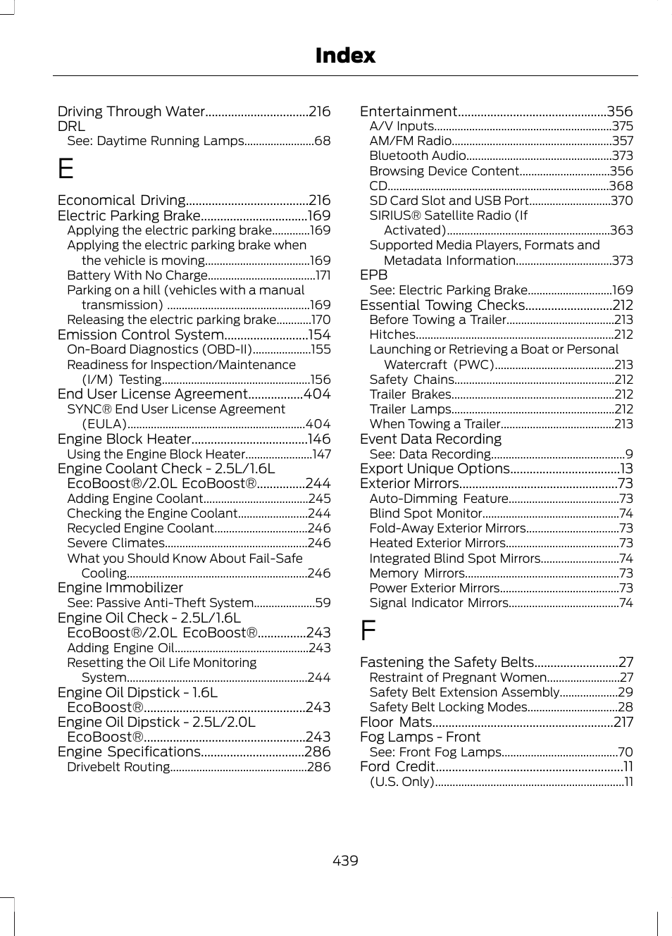 Index | FORD 2013 Fusion v.1 User Manual | Page 441 / 449