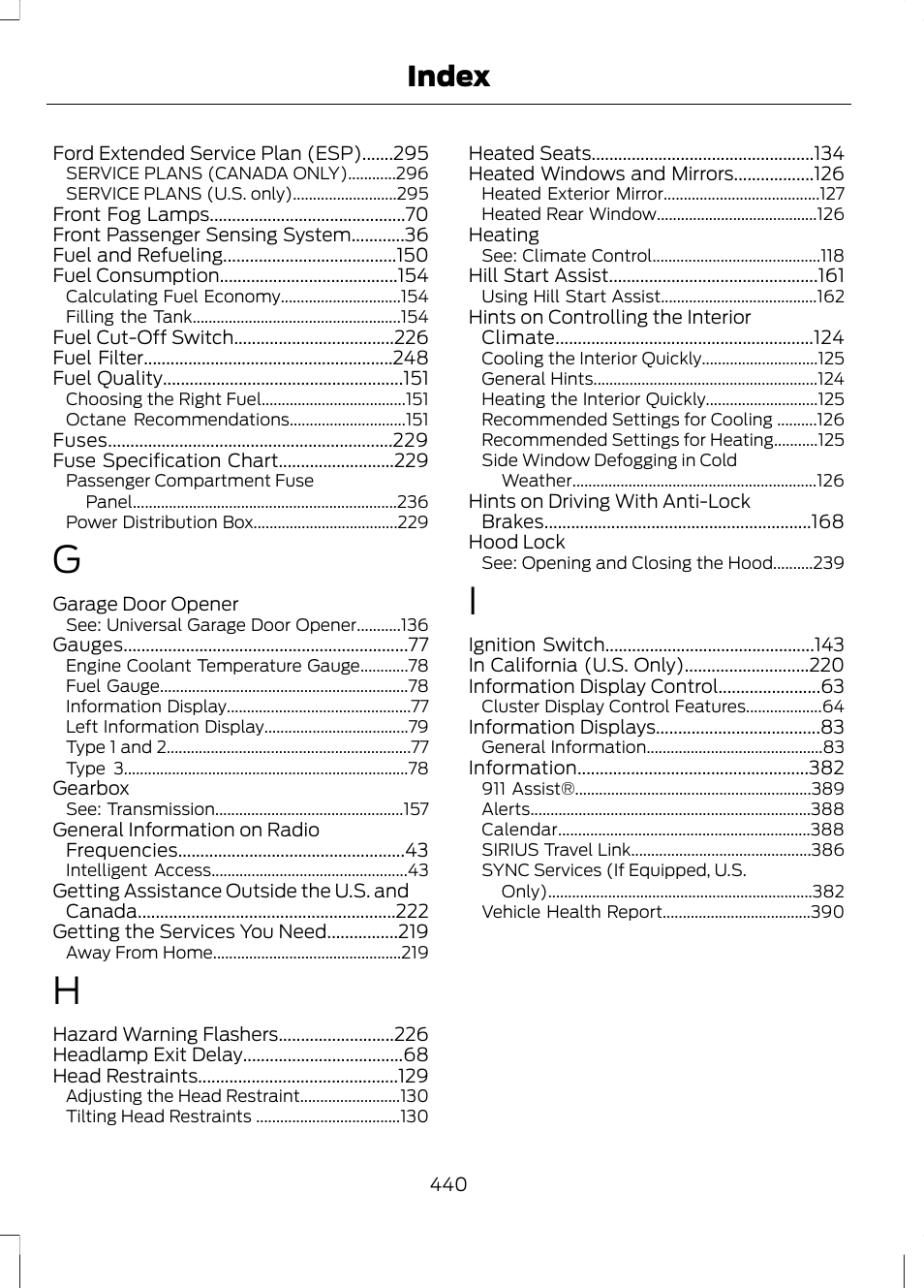 Index | FORD 2013 Fusion v.1 User Manual | Page 442 / 449
