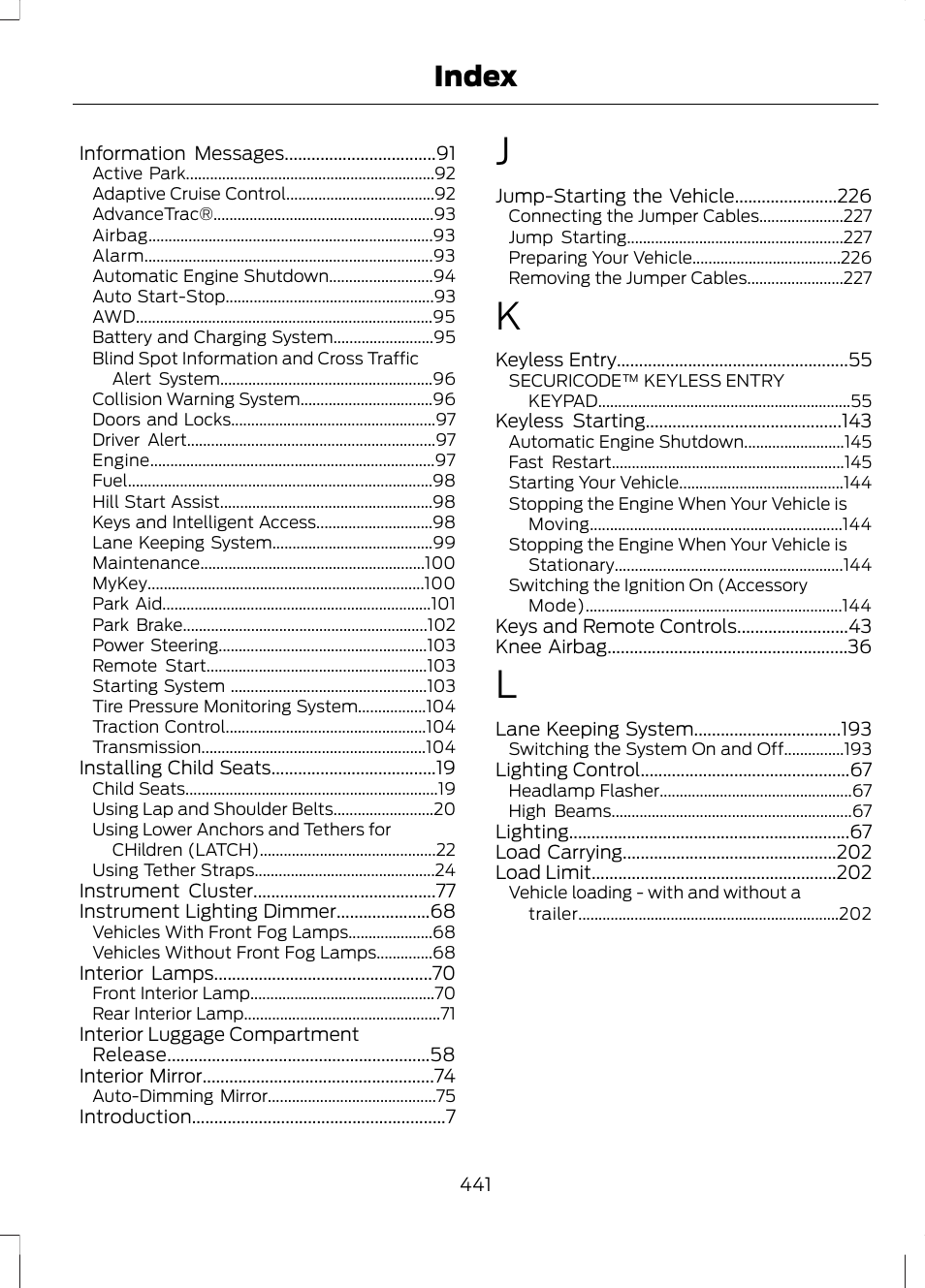 Index | FORD 2013 Fusion v.1 User Manual | Page 443 / 449