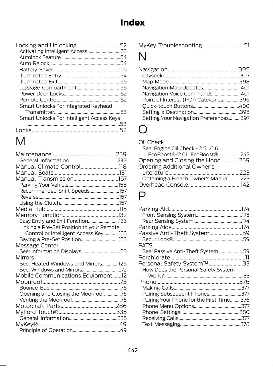 Index | FORD 2013 Fusion v.1 User Manual | Page 444 / 449