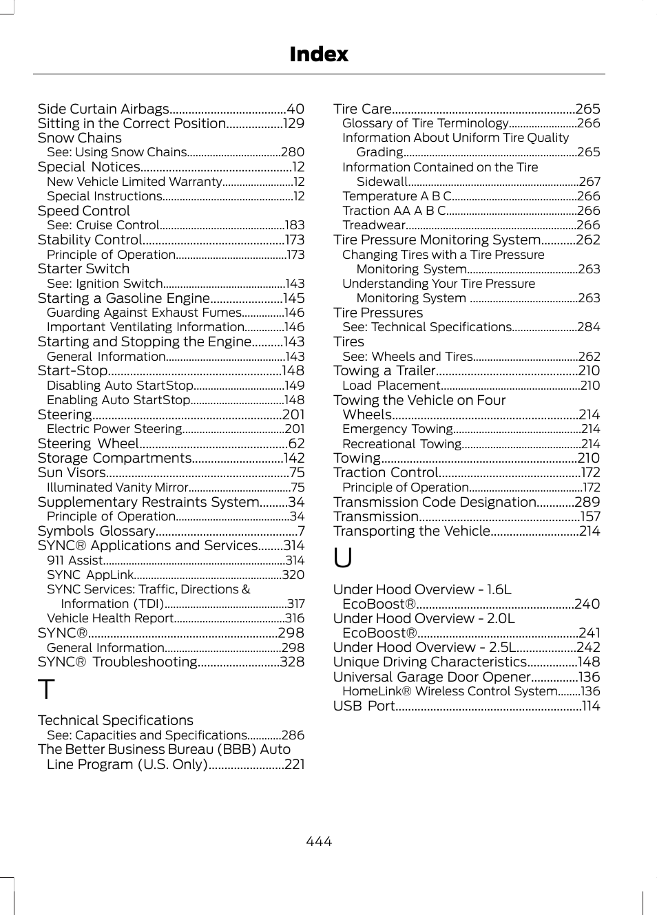 Index | FORD 2013 Fusion v.1 User Manual | Page 446 / 449
