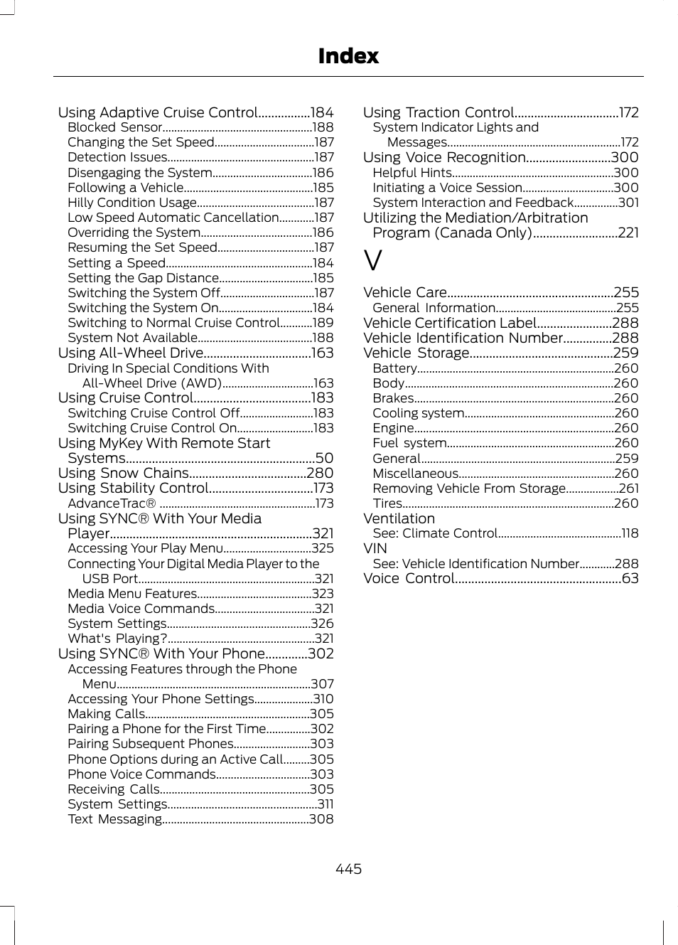 Index | FORD 2013 Fusion v.1 User Manual | Page 447 / 449