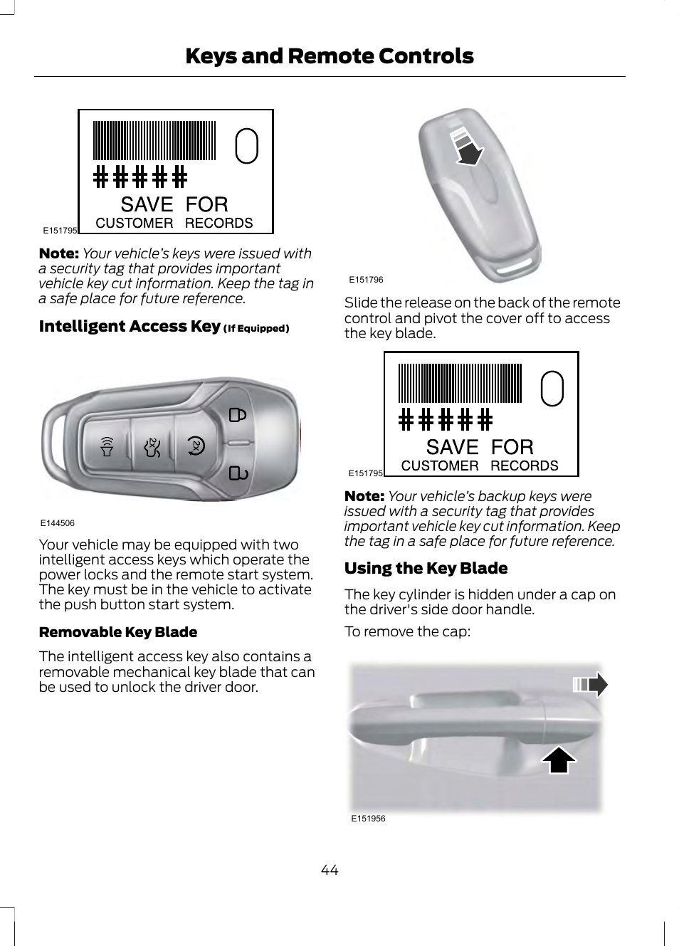 Keys and remote controls, Intelligent access key, Using the key blade | FORD 2013 Fusion v.1 User Manual | Page 46 / 449