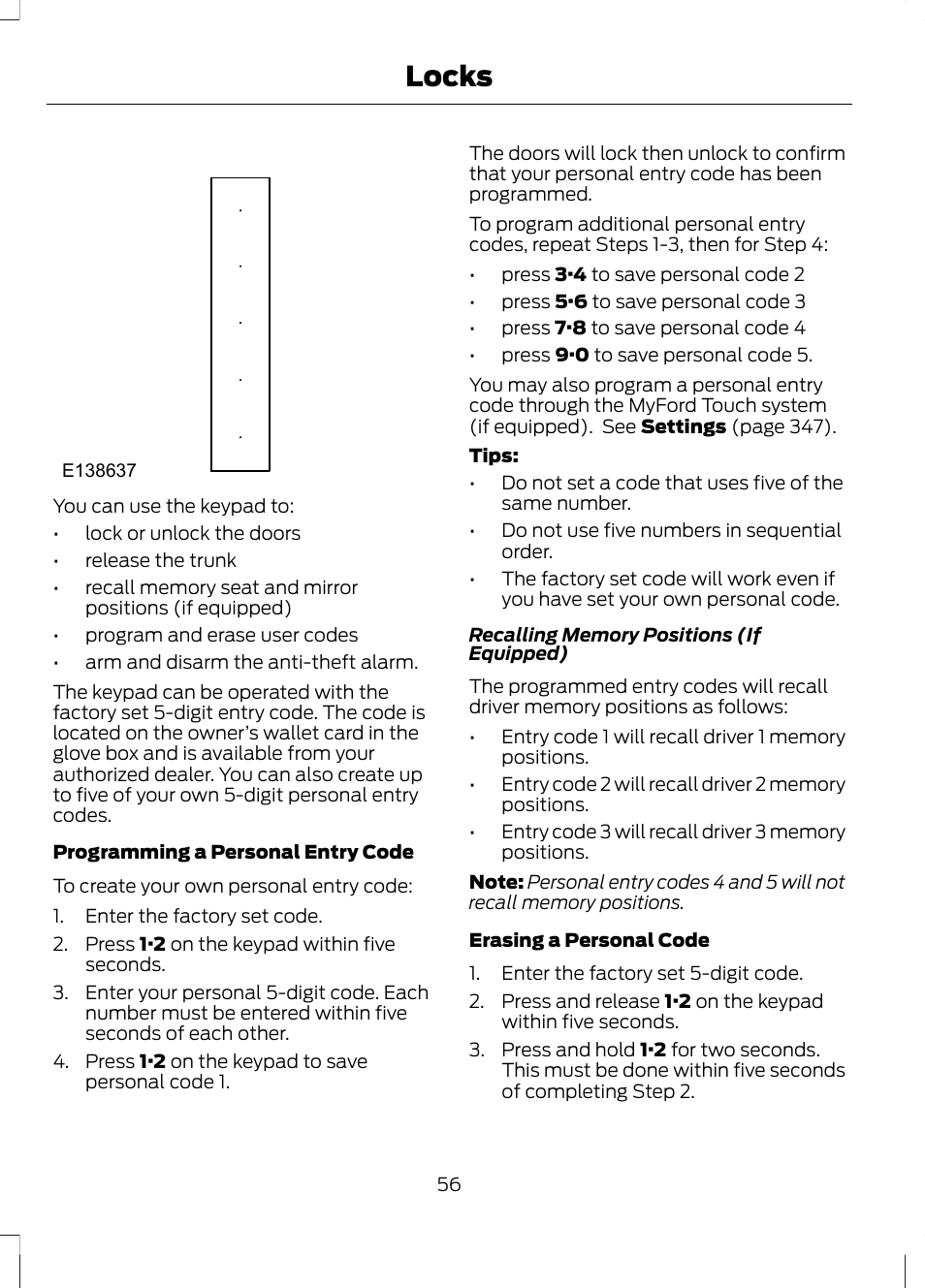 Locks | FORD 2013 Fusion v.1 User Manual | Page 58 / 449