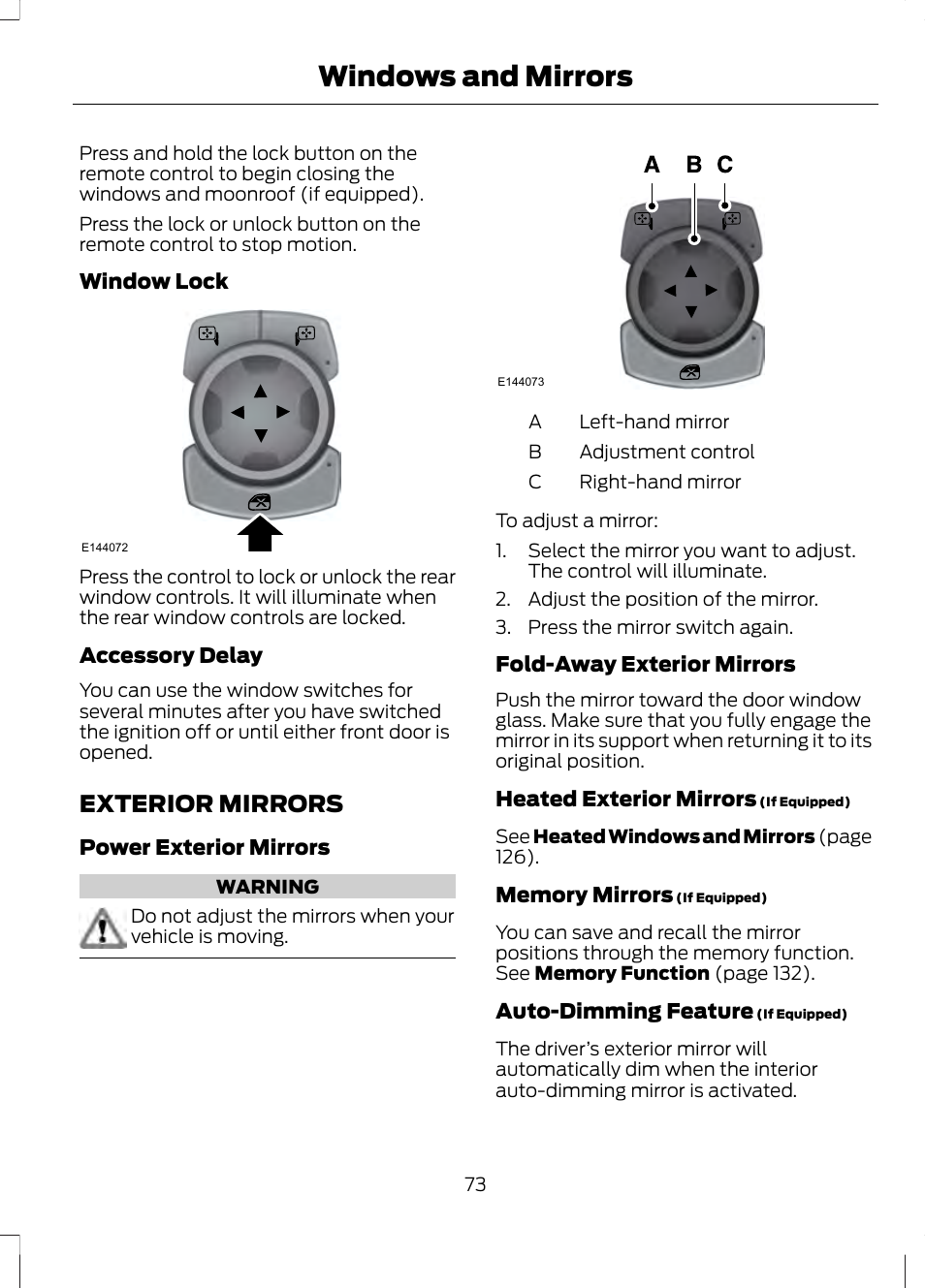 Exterior mirrors, Windows and mirrors | FORD 2013 Fusion v.1 User Manual | Page 75 / 449