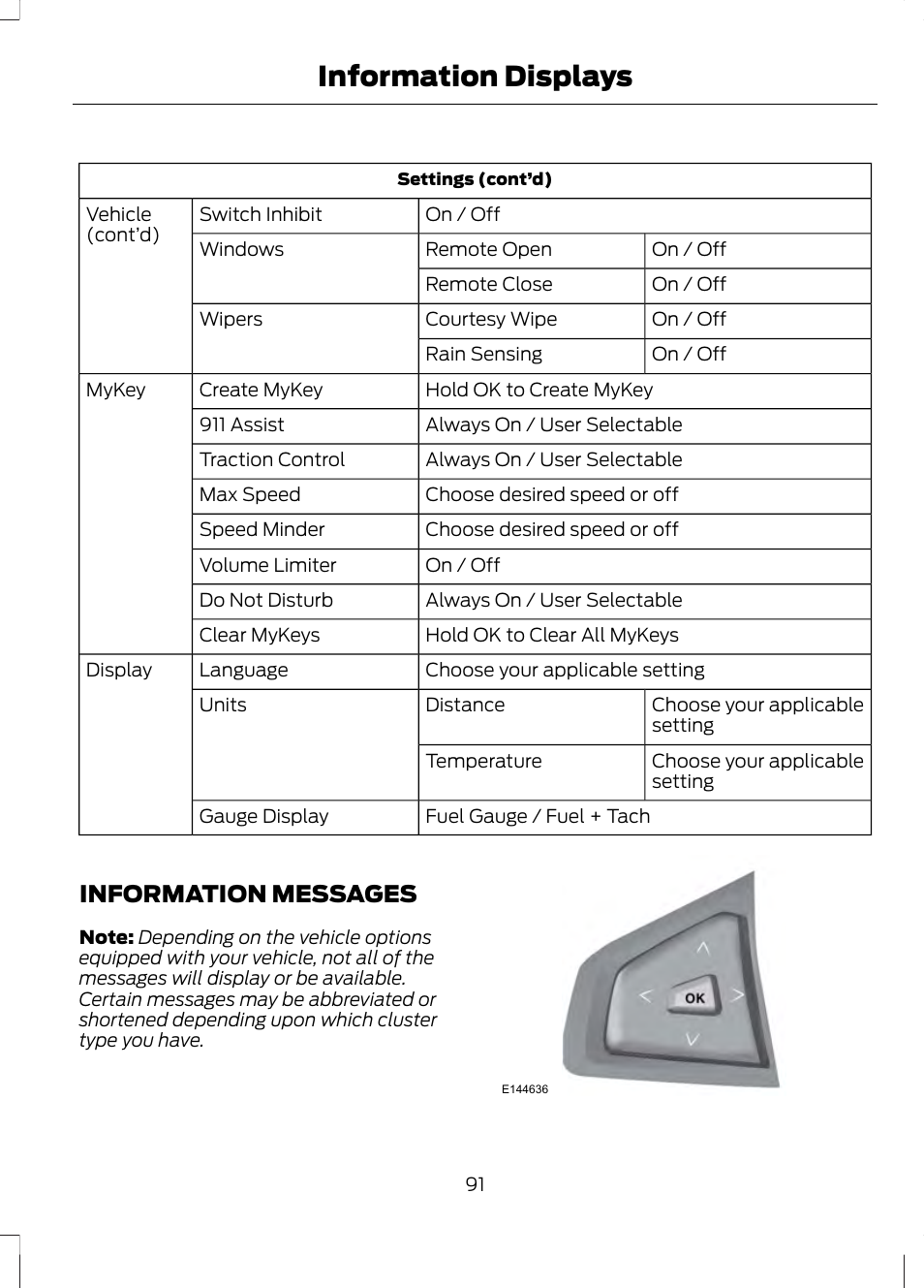 Information messages, Information displays | FORD 2013 Fusion v.1 User Manual | Page 93 / 449