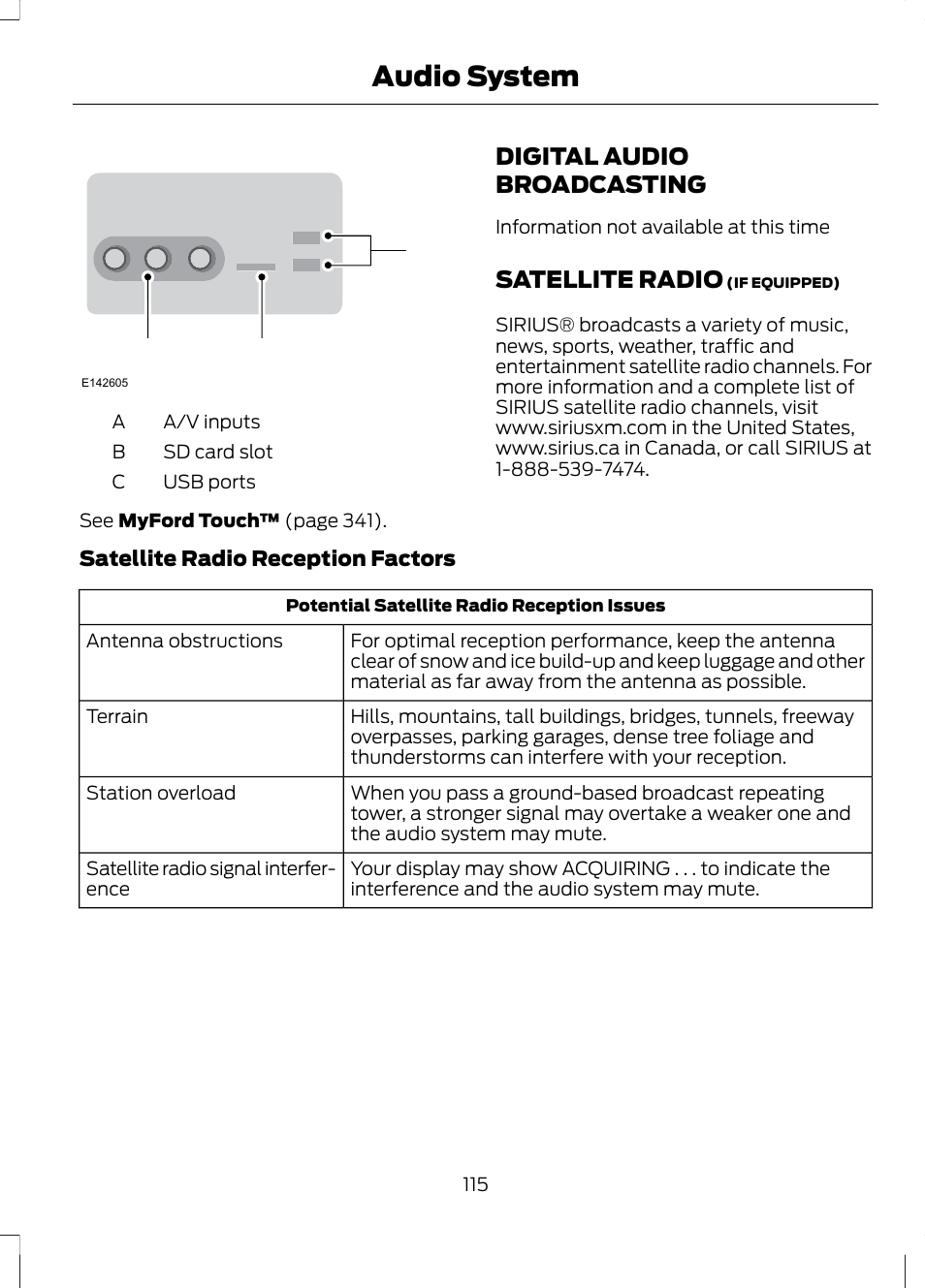 Digital audio broadcasting, Satellite radio, Digital audio broadcasting satellite radio | Audio system, Cb a | FORD 2013 Fusion v.2 User Manual | Page 117 / 453