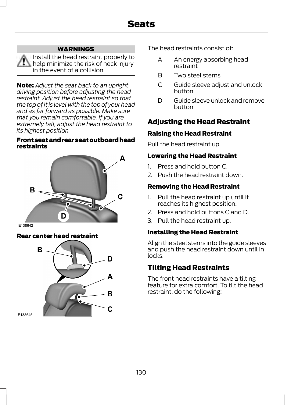 Seats | FORD 2013 Fusion v.2 User Manual | Page 132 / 453