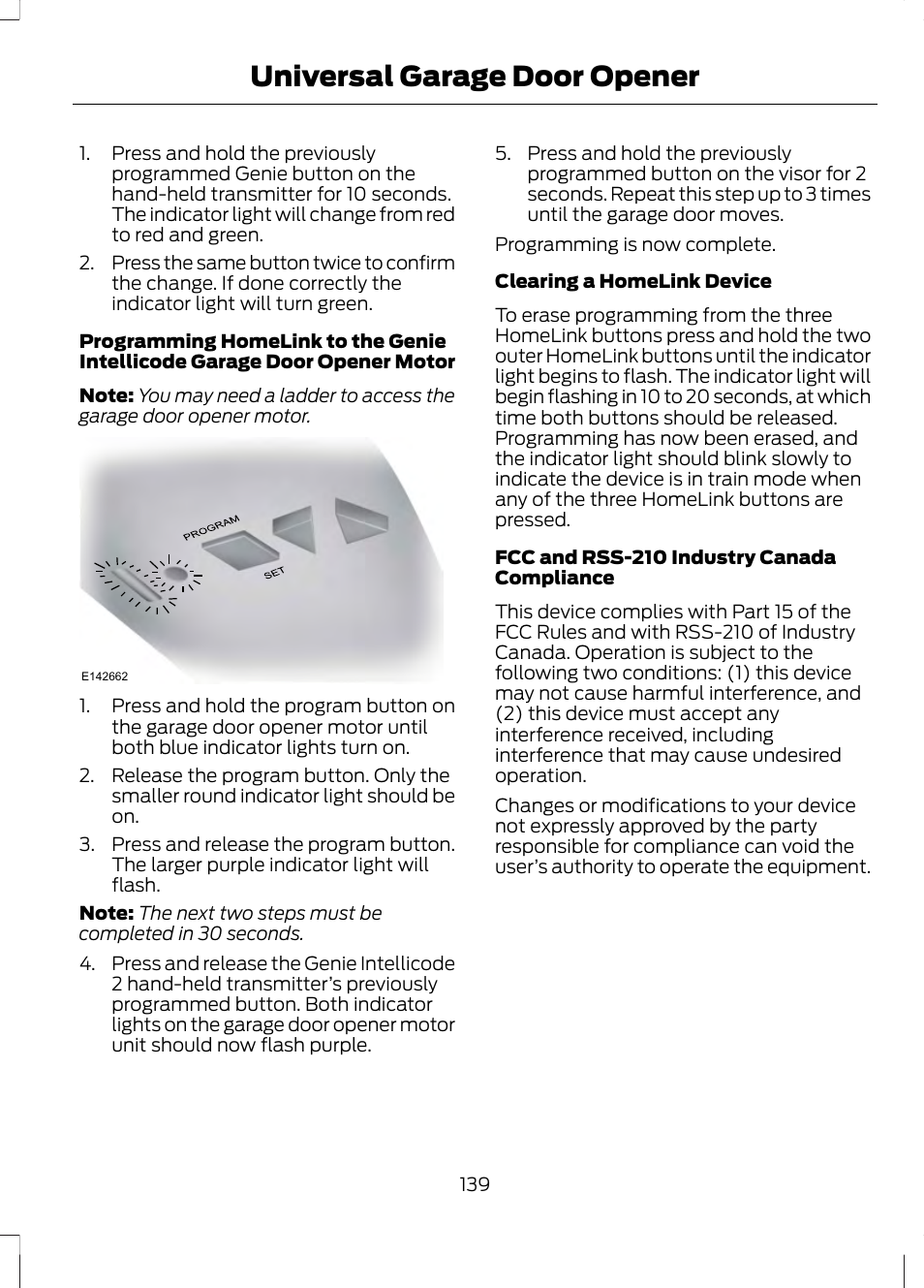 Universal garage door opener | FORD 2013 Fusion v.2 User Manual | Page 141 / 453