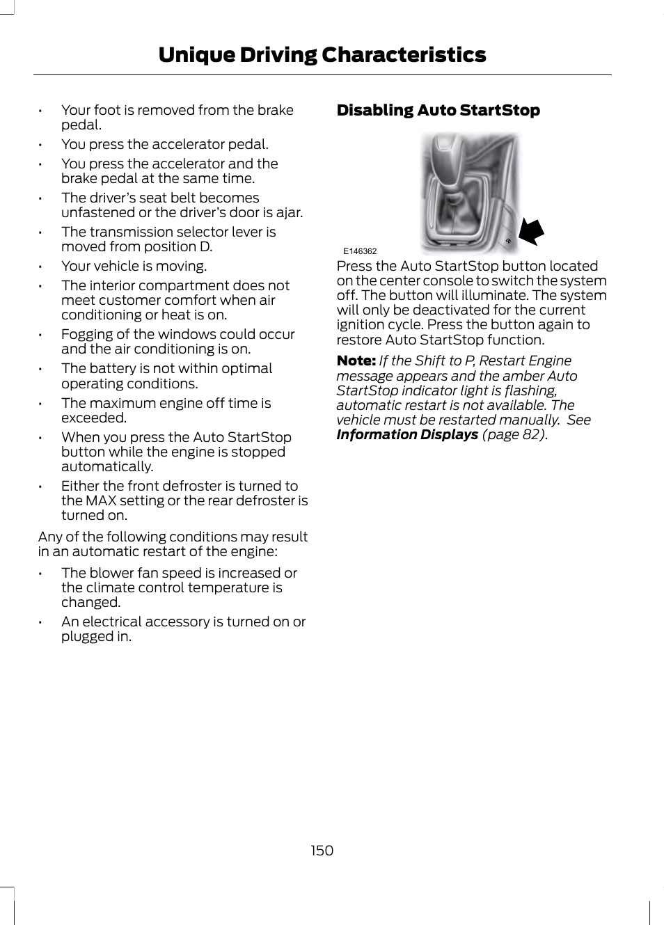 Unique driving characteristics, Disabling auto startstop | FORD 2013 Fusion v.2 User Manual | Page 152 / 453