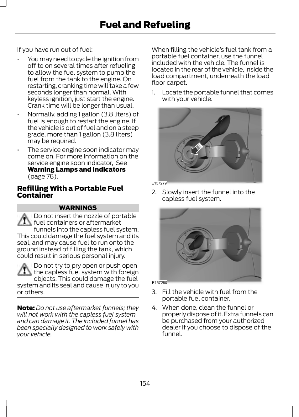 Fuel and refueling | FORD 2013 Fusion v.2 User Manual | Page 156 / 453