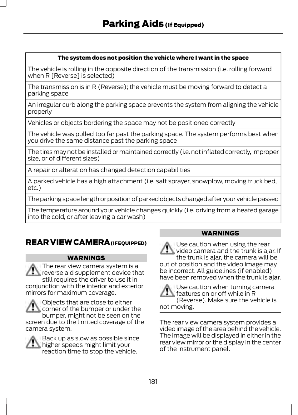 Rear view camera, Parking aids | FORD 2013 Fusion v.2 User Manual | Page 183 / 453