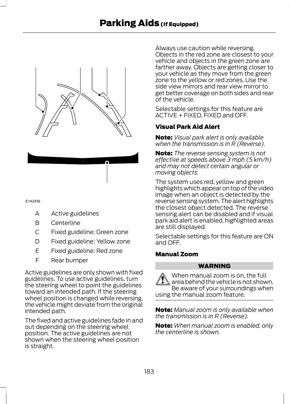 Parking aids | FORD 2013 Fusion v.2 User Manual | Page 185 / 453