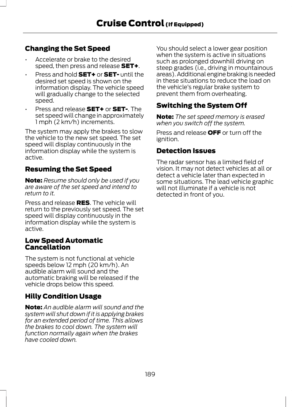 Cruise control | FORD 2013 Fusion v.2 User Manual | Page 191 / 453