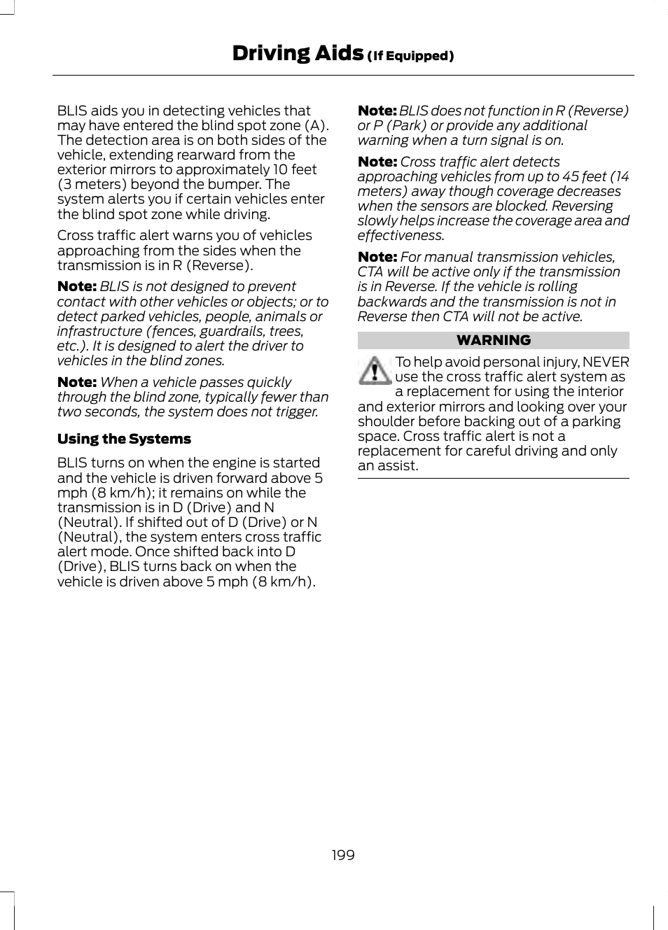 Driving aids | FORD 2013 Fusion v.2 User Manual | Page 201 / 453