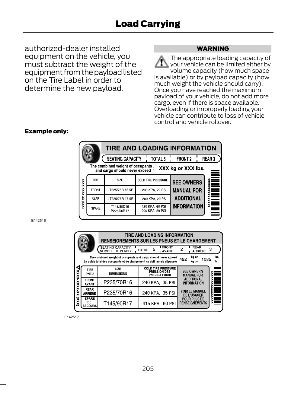 Load carrying | FORD 2013 Fusion v.2 User Manual | Page 207 / 453