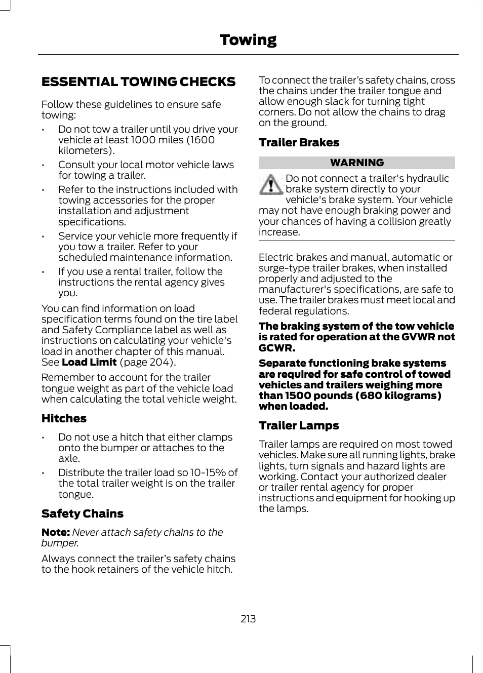 Essential towing checks, Towing | FORD 2013 Fusion v.2 User Manual | Page 215 / 453