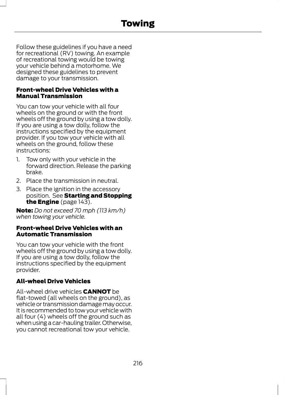 Towing | FORD 2013 Fusion v.2 User Manual | Page 218 / 453