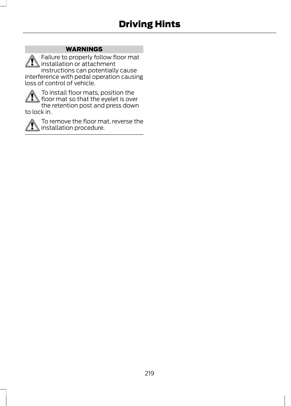 Driving hints | FORD 2013 Fusion v.2 User Manual | Page 221 / 453