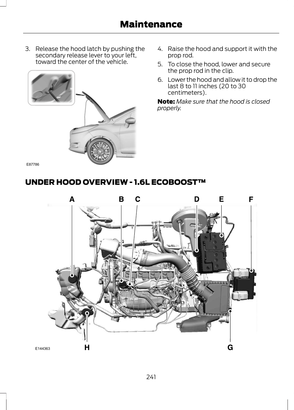 Under hood overview, Under hood overview - 1.6l, Ecoboost | Maintenance, Under hood overview - 1.6l ecoboost | FORD 2013 Fusion v.2 User Manual | Page 243 / 453