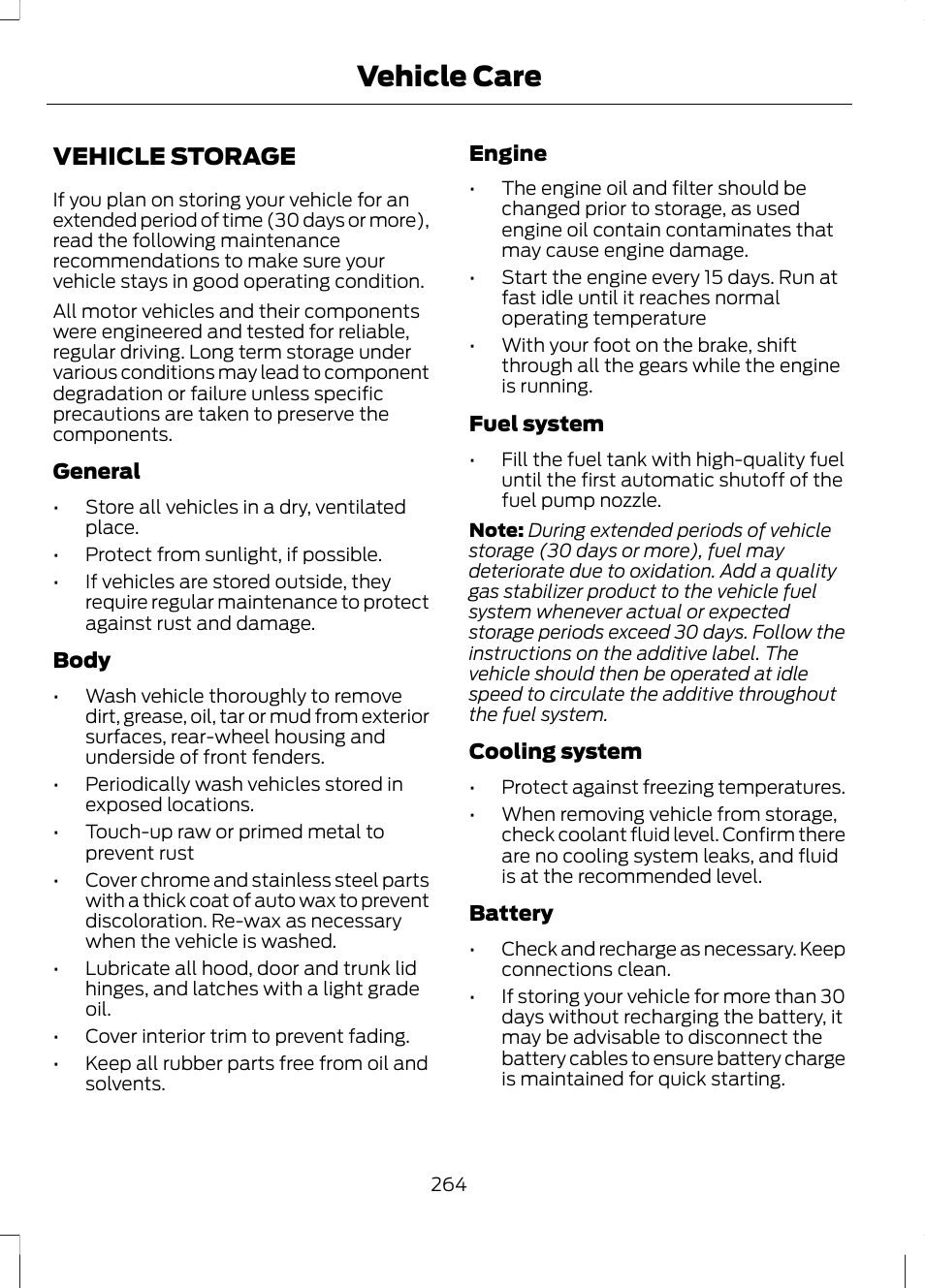 Vehicle storage, Vehicle care | FORD 2013 Fusion v.2 User Manual | Page 266 / 453