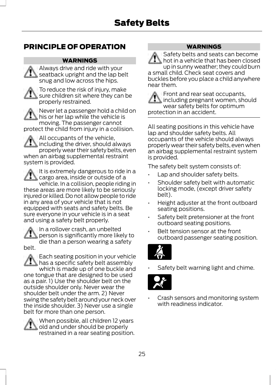 Safety belts, Principle of operation | FORD 2013 Fusion v.2 User Manual | Page 27 / 453