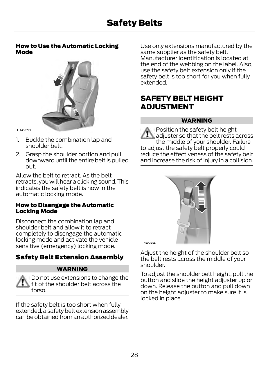 Safety belt height adjustment, Safety belts | FORD 2013 Fusion v.2 User Manual | Page 30 / 453