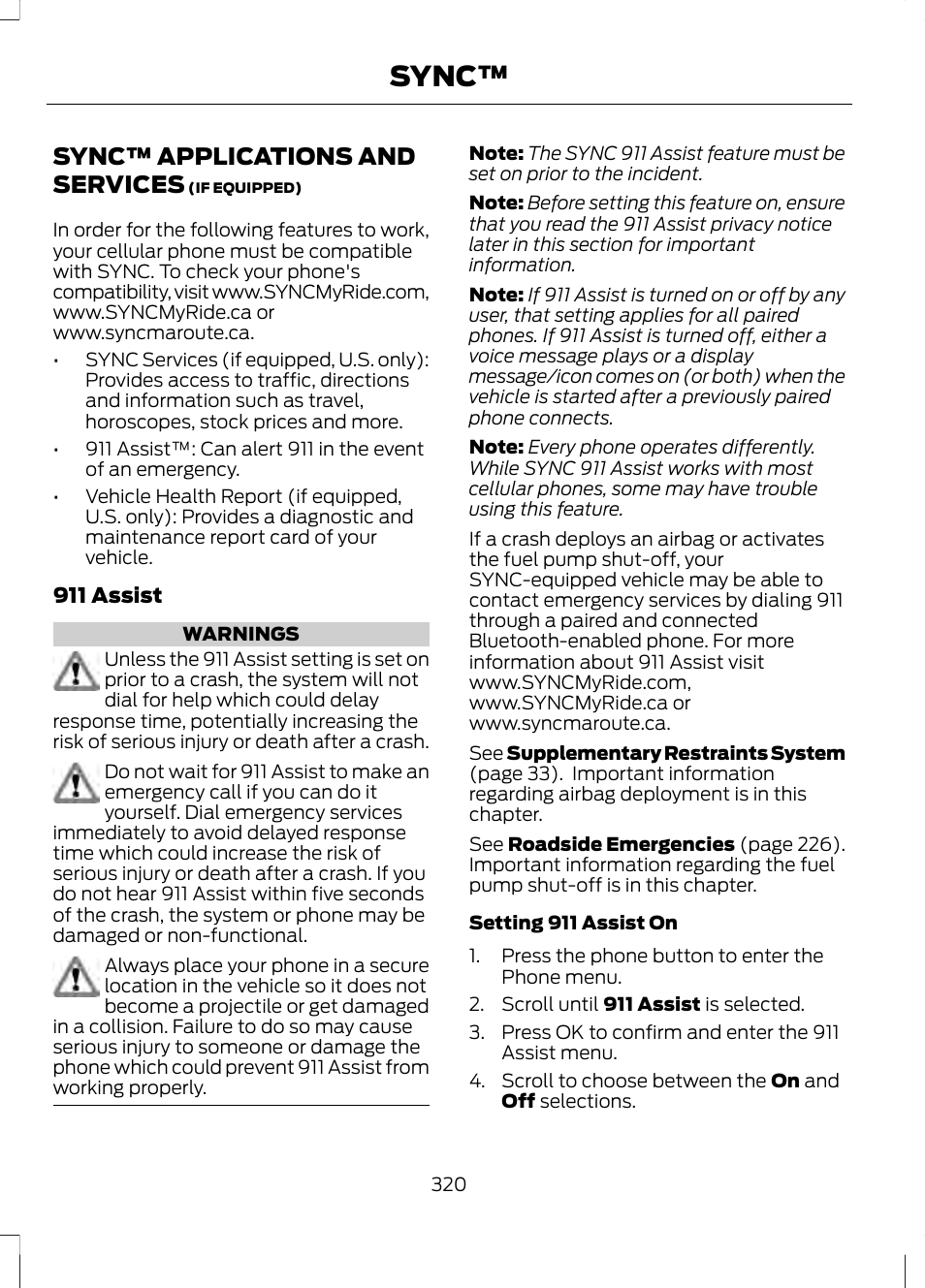 Sync™ applications and services, Sync | FORD 2013 Fusion v.2 User Manual | Page 322 / 453