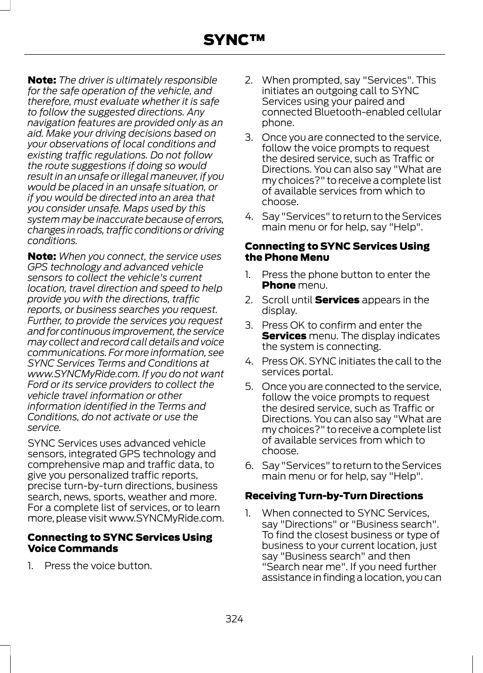 Sync | FORD 2013 Fusion v.2 User Manual | Page 326 / 453