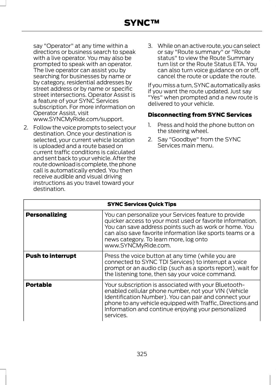 Sync | FORD 2013 Fusion v.2 User Manual | Page 327 / 453