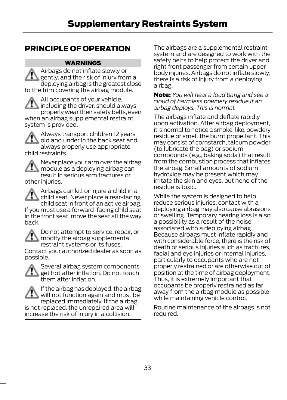 Supplementary restraints system, Principle of operation, Supplementary restraints | System | FORD 2013 Fusion v.2 User Manual | Page 35 / 453