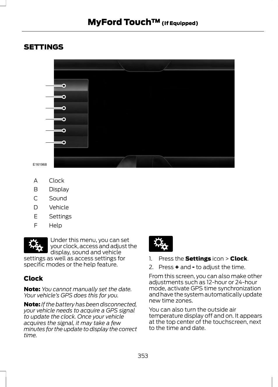 Settings, Myford touch | FORD 2013 Fusion v.2 User Manual | Page 355 / 453