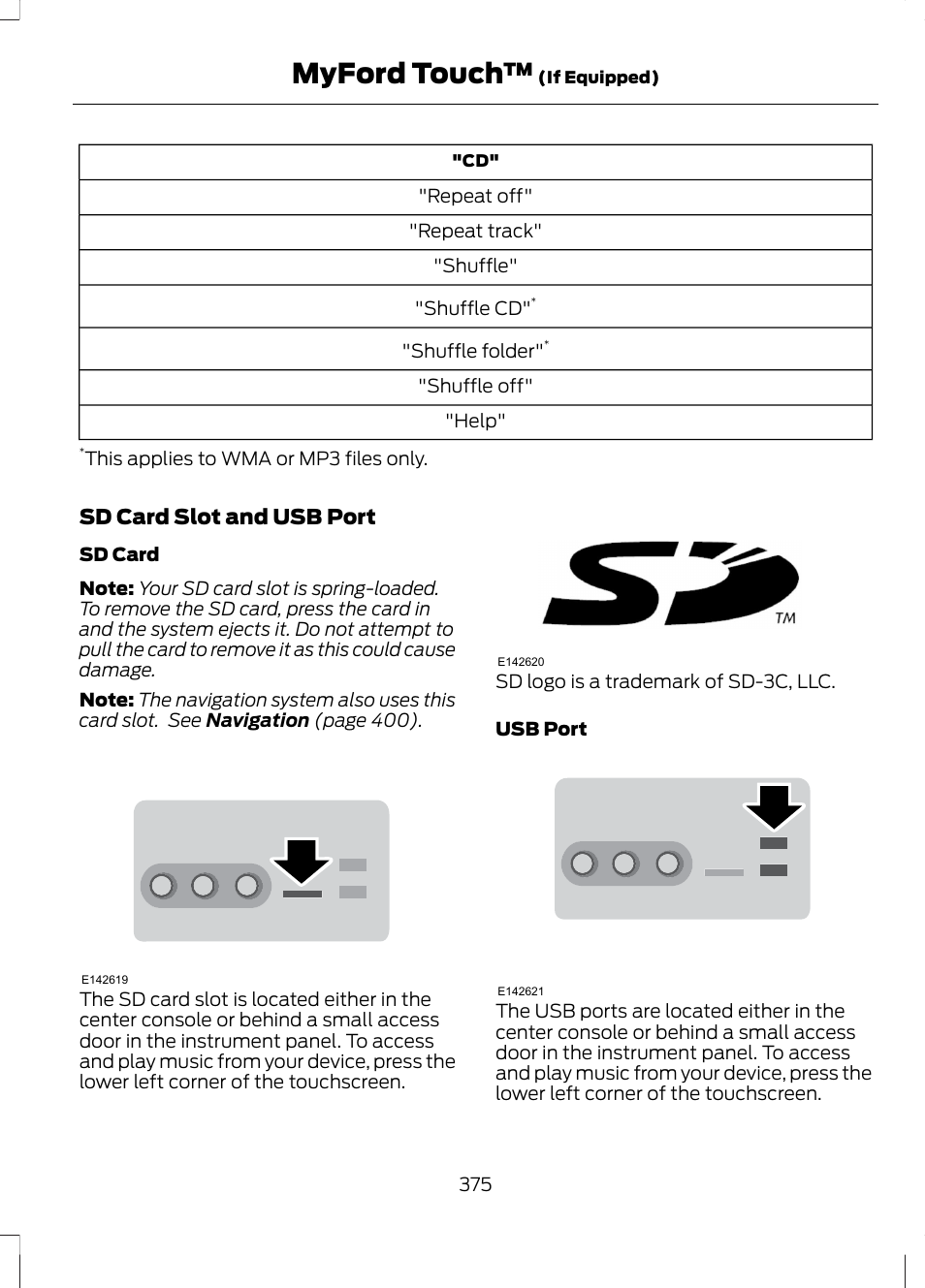 Myford touch, Sd card slot and usb port | FORD 2013 Fusion v.2 User Manual | Page 377 / 453