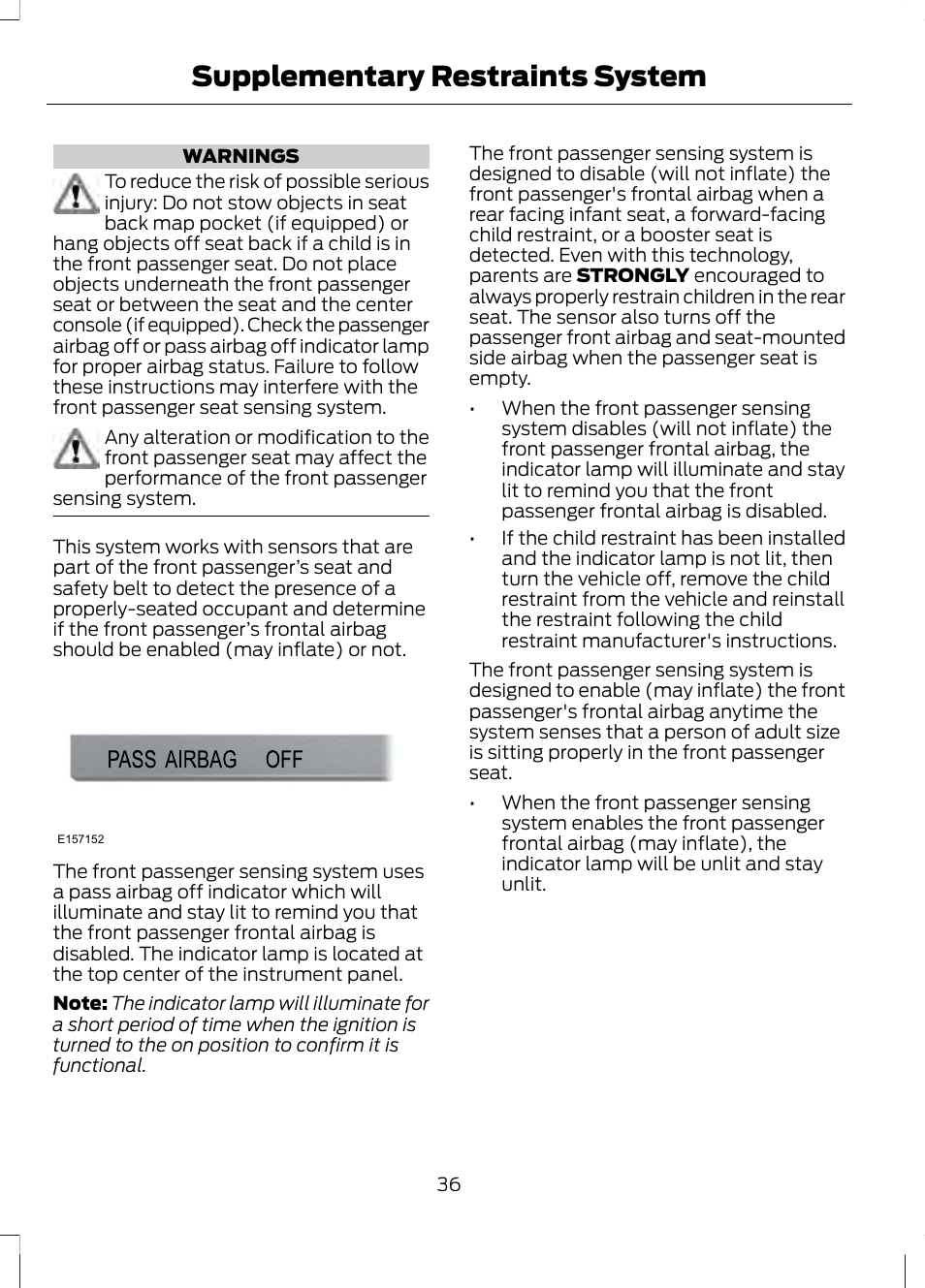 Supplementary restraints system | FORD 2013 Fusion v.2 User Manual | Page 38 / 453