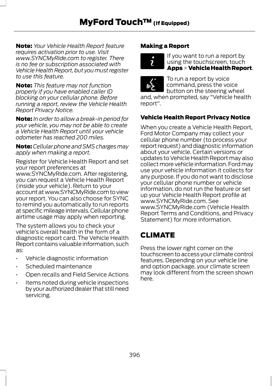 Climate, Myford touch | FORD 2013 Fusion v.2 User Manual | Page 398 / 453