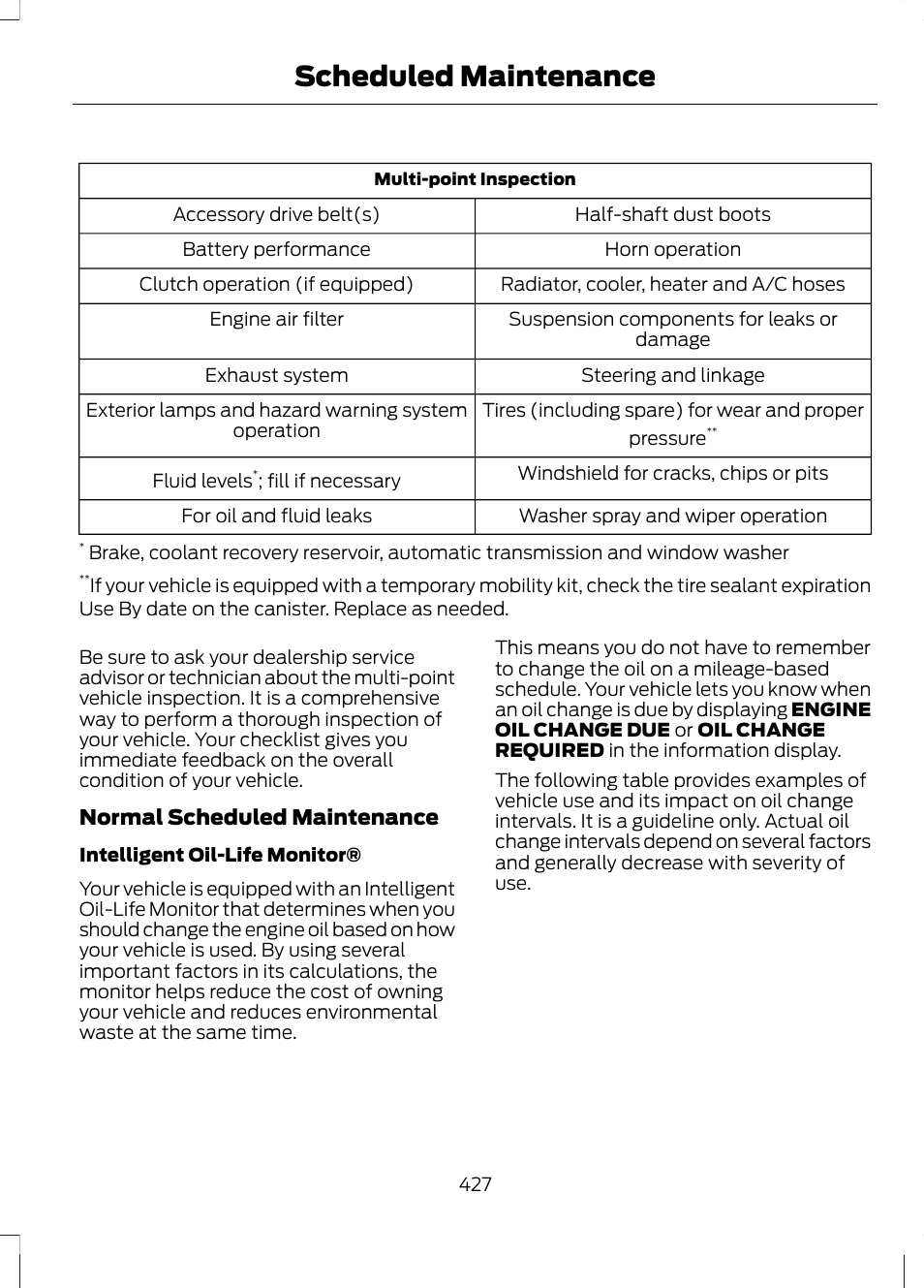 Scheduled maintenance | FORD 2013 Fusion v.2 User Manual | Page 429 / 453