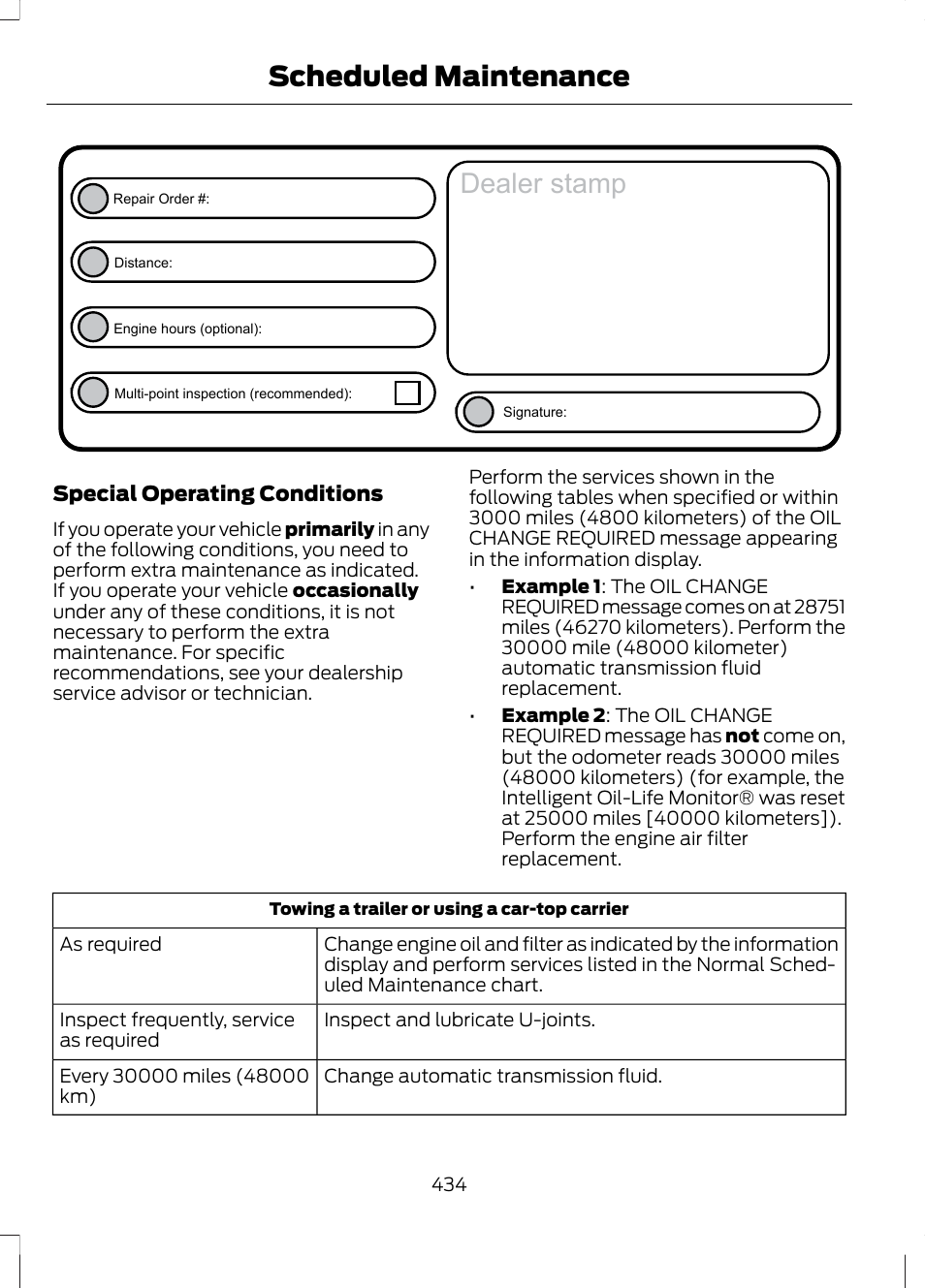 Dealer stamp, Scheduled maintenance | FORD 2013 Fusion v.2 User Manual | Page 436 / 453