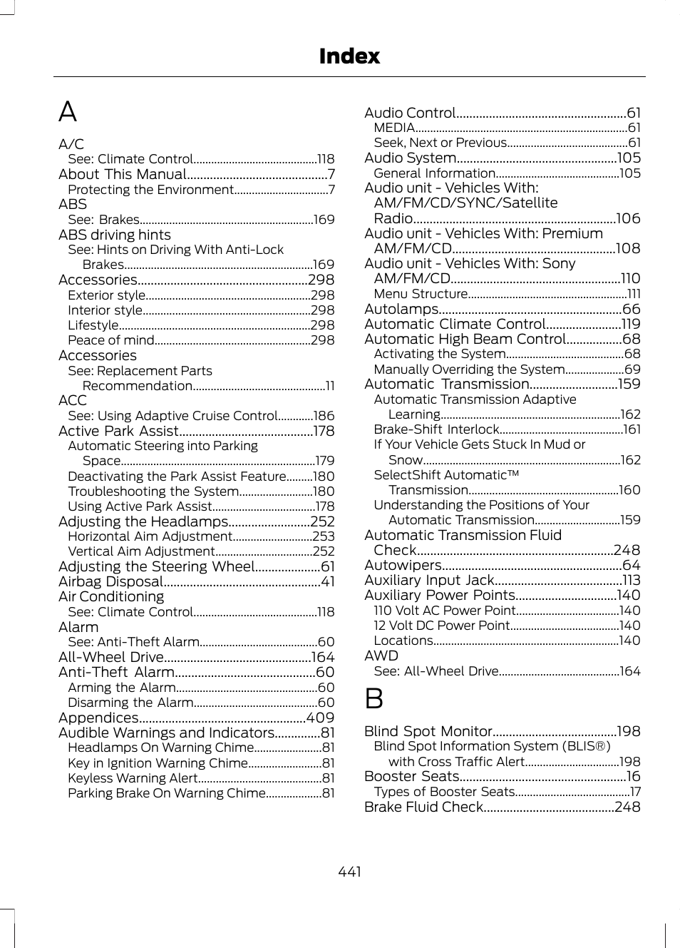 Index | FORD 2013 Fusion v.2 User Manual | Page 443 / 453