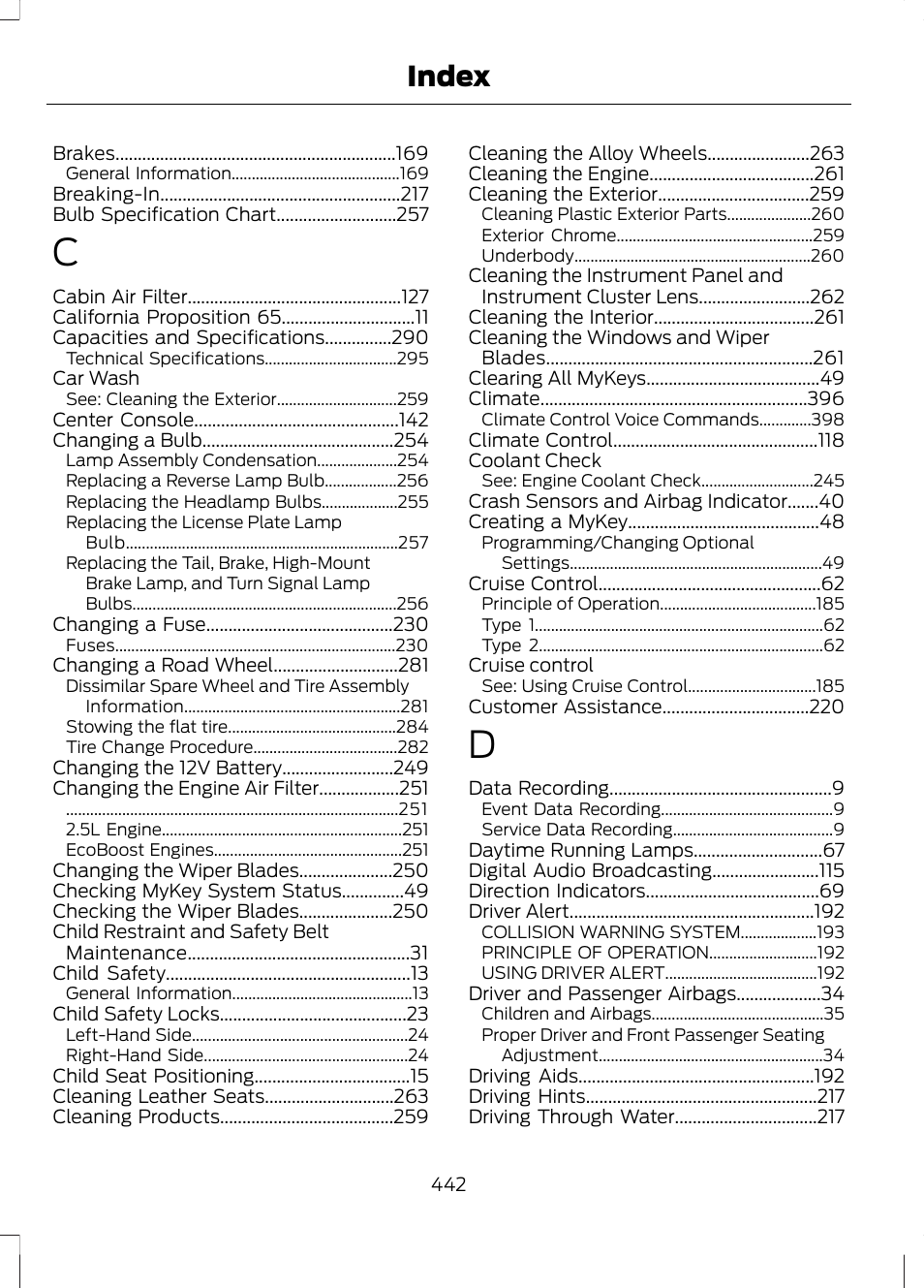 Index | FORD 2013 Fusion v.2 User Manual | Page 444 / 453