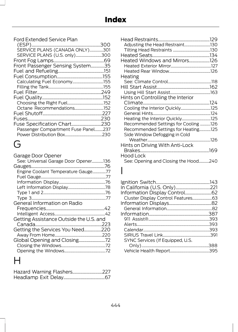 Index | FORD 2013 Fusion v.2 User Manual | Page 446 / 453