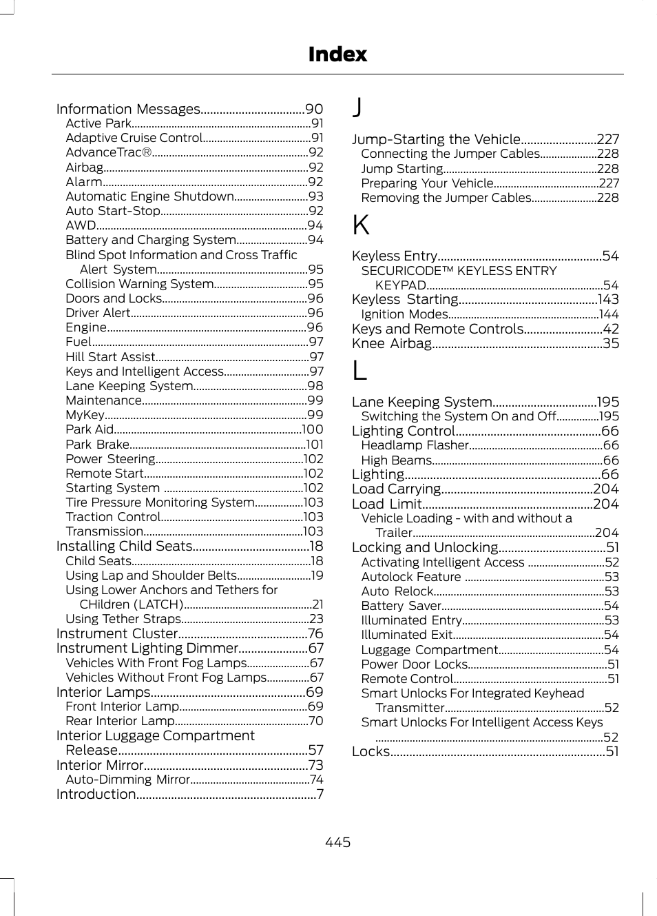 Index | FORD 2013 Fusion v.2 User Manual | Page 447 / 453