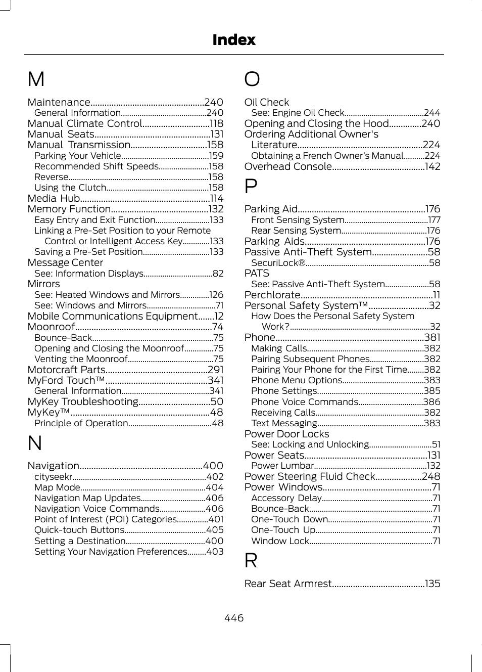 Index | FORD 2013 Fusion v.2 User Manual | Page 448 / 453